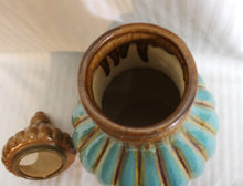 Load image into Gallery viewer, Vintage Mid Century  Teal &amp; Brown Glazed Ceramic Vase w/ Lid -16.5&quot; H