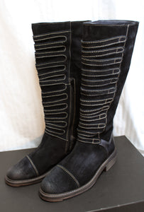 Vintage Foundry Co. - "Evelyn" Black Suede w/ Front Strap Detailing Boots w/ Box - Size 7.5