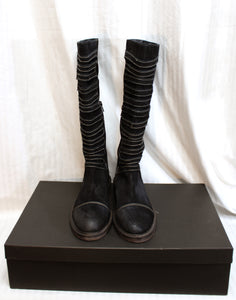 Vintage Foundry Co. - "Evelyn" Black Suede w/ Front Strap Detailing Boots w/ Box - Size 7.5