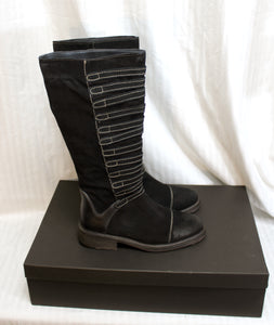 Vintage Foundry Co. - "Evelyn" Black Suede w/ Front Strap Detailing Boots w/ Box - Size 7.5