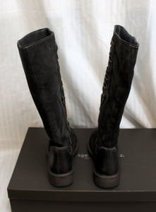 Vintage Foundry Co. - "Evelyn" Black Suede w/ Front Strap Detailing Boots w/ Box - Size 7.5