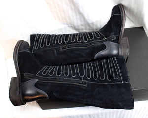 Vintage Foundry Co. - "Evelyn" Black Suede w/ Front Strap Detailing Boots w/ Box - Size 7.5