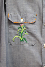 Load image into Gallery viewer, Vintage 1970&#39;s - JC Penney Big Mac Penn-Prest - Hand Embroidered Floral, Chambray Button Up Shirt - See Measurements 20&quot; Chest (pit to pit)