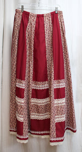 Vintage 1970's - Carefree Fashions, Scottsdale Arizona - Patchwork & Lace Cottage Core Maxi Skirt - 30" Unstretched Waist