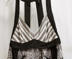 BCBG Maxazaria - Black & Gray 100% Silk Strappy Low Back Hancercheif Hem Flowy Dress - Size M