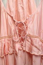 Load image into Gallery viewer, Lulus - Pink Adjustable Spaghetti Strap Satin w/ Embroidery &amp; Ruffle Overside Baby Doll Dress - Size M