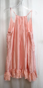 Lulus - Pink Adjustable Spaghetti Strap Satin w/ Embroidery & Ruffle Overside Baby Doll Dress - Size M