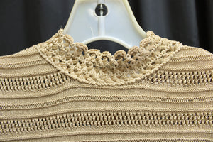 Vintage - Castleberry, London, New York - Beige Long Sleeve High Neck Fine Knit Crochet Top  - See Measurements 19" Chest (pit to pit)
