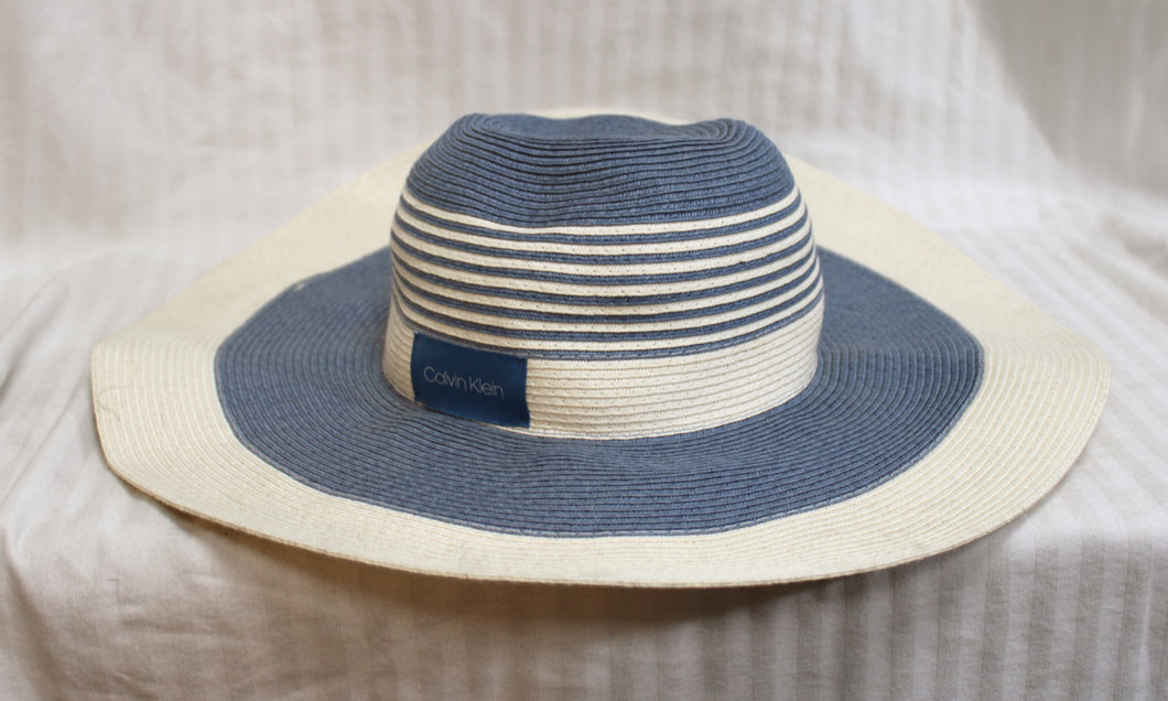 Calvin Klein - Blue & Natural Floppy Paper Blend Sun Hat