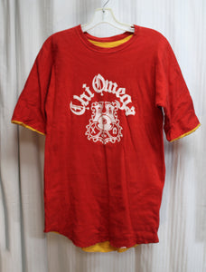 Vintage - Chi Omega - Red / Yellow Orange w/ Red Ringer Reversible T-Shirt - Size L (approx., See Measurements)