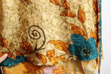 Load image into Gallery viewer, Darn Good Yarn - Silk Reversible  Teal &amp; Gold / Orange &amp; Golden Floral Sari Wrap Skirt - Sizes 4-12