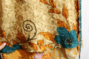 Darn Good Yarn - Silk Reversible  Teal & Gold / Orange & Golden Floral Sari Wrap Skirt - Sizes 4-12