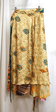 Load image into Gallery viewer, Darn Good Yarn - Silk Reversible  Teal &amp; Gold / Orange &amp; Golden Floral Sari Wrap Skirt - Sizes 4-12