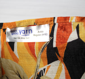 Darn Good Yarn - Silk Reversible  Teal & Gold / Orange & Golden Floral Sari Wrap Skirt - Sizes 4-12