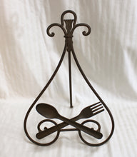 Load image into Gallery viewer, Vintage - Spoon &amp; Fork Detail Brown Wrought Iron Hinged Cookbook Stand- 14.5&quot;