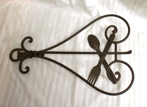Vintage - Spoon & Fork Detail Brown Wrought Iron Hinged Cookbook Stand- 14.5"