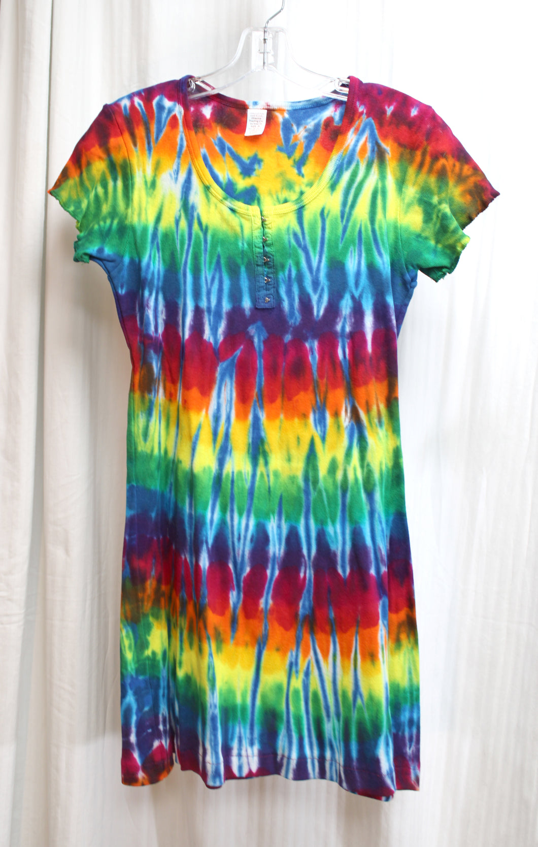 Dharma Trading  - Rainbow Tie Dye, Short Sleeve Henley Ribbed T-Shirt Mini Dress - Size S