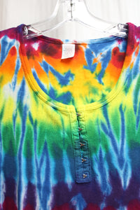 Dharma Trading  - Rainbow Tie Dye, Short Sleeve Henley Ribbed T-Shirt Mini Dress - Size S