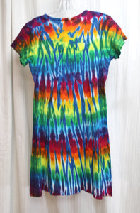 Dharma Trading  - Rainbow Tie Dye, Short Sleeve Henley Ribbed T-Shirt Mini Dress - Size S