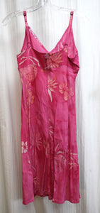 Tropical Tantrum - Pink Tropical Adjustable Spaghetti Strap Short Dress w/ Beading - Size M