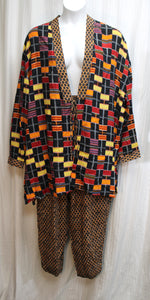 Vintage 80's/90's - We Be Bop - 2 Pc Maximalist Print, Light Weight Kimono Duster & Matching Pants - Size 3X (See Measurements)