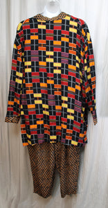 Vintage 80's/90's - We Be Bop - 2 Pc Maximalist Print, Light Weight Kimono Duster & Matching Pants - Size 3X (See Measurements)