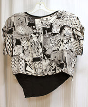 Load image into Gallery viewer, Vintage 80&#39;s - Platinum by Dorthy Schoelen - Black &amp; White Travel/Gambling Motif Oversized Cropped Top w/ Dice Front &quot;fringe&quot; - Size P (Small)