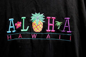 Vintage - Embroidered Front "Aloha Hawaii"  Black T-Shirt - Size XL