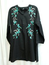 Load image into Gallery viewer, Ethnic by Outfitters - Black w/ Green &amp; Blue Embroidered Tunic Shirt - Size XS