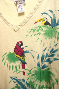 Chix - Women's Cut V-Neck Single Stitch Tropical Parrot & Toucan Yellow T-Shirt  - Size S