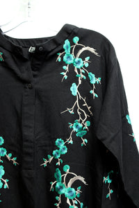 Ethnic by Outfitters - Black w/ Green & Blue Embroidered Tunic Shirt - Size XS