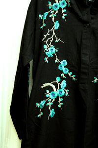 Ethnic by Outfitters - Black w/ Green & Blue Embroidered Tunic Shirt - Size XS