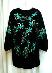 Ethnic by Outfitters - Black w/ Green & Blue Embroidered Tunic Shirt - Size XS