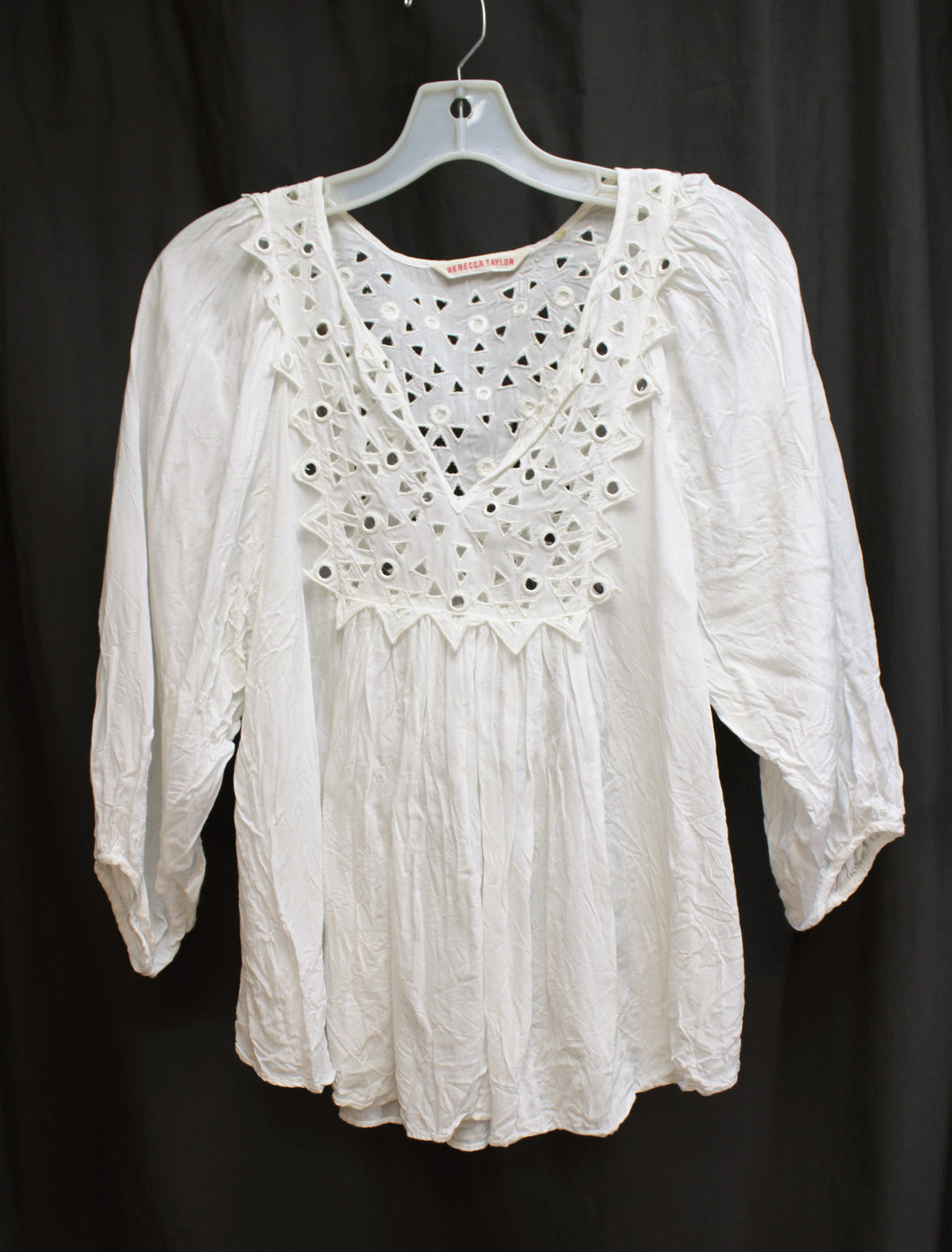 Rebecca Taylor - Lightweight 1/2 Balloon Sleeve Mirrored Eyelet Detailed Flowy Top - Size M