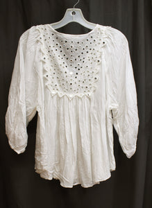 Rebecca Taylor - Lightweight 1/2 Balloon Sleeve Mirrored Eyelet Detailed Flowy Top - Size M