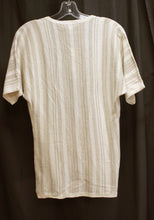 Load image into Gallery viewer, Calvin Klein - Light Weight Off White &amp; Taupe Vertical Stripe, Deep V Gathered Front Knit Tunic Sweater- Size XS (w/ Tags)