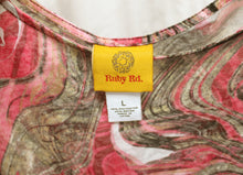 Load image into Gallery viewer, Ruby Rd. - Pinks &amp; Earth Tones Abstract Ruffle Flutter Short Sleeve Top - Size L