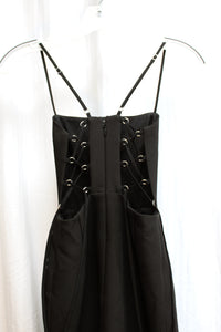 BCBG Maxazaria - Black "Esmee" Spaghetti Strap w/ Unique D-Ring Back Sides Lace Up Dress - Size 0 (w/ Tags)