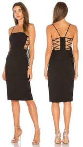 BCBG Maxazaria - Black "Esmee" Spaghetti Strap w/ Unique D-Ring Back Sides Lace Up Dress - Size 0 (w/ Tags)