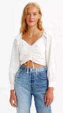 Load image into Gallery viewer, Levi&#39;s - &quot;Devin&quot; Cropped Puff Sleeve w/ Drawstring Ruched Front (Adjustable) Blouse - Size XL (w/ Tag)