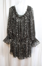 Load image into Gallery viewer, Norma Kamali - Black Leopard Print Sheer Romantic Flowy Drop Waist Mini Dress - Size S