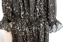 Load image into Gallery viewer, Norma Kamali - Black Leopard Print Sheer Romantic Flowy Drop Waist Mini Dress - Size S