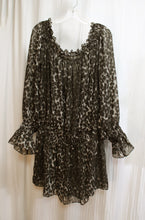 Load image into Gallery viewer, Norma Kamali - Black Leopard Print Sheer Romantic Flowy Drop Waist Mini Dress - Size S