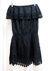 Melissa Odabash - Black Strapless Elastic Waist Mini Dress / Cover Up w/ Embroidered Lace Trim - Size M (w/ TAG)