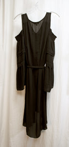 Simply Vera, Vera Wang - Black Cold Shoulder Tiered Bell Sleeve Flowy Tie Waist Midi High/Low Dress - Size L