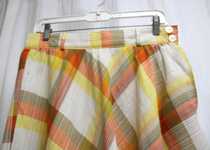 Vintage - White, Orange, Yellow and Brown Plaid A Line Skirt - See Measurements 28" Waist