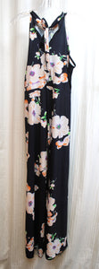 Vintage 70's - Navy Floral Semi Halter Sleeveless Maxi Dress - Size XL (approx, See Measurements)