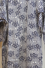 Load image into Gallery viewer, Vintage - Kyoto Grand Hotel (Los Angeles, Closed) - Navy &amp; White Cotton Stripe w/ Floral &amp; Logo, Kimono Style Robe (See Measurements)