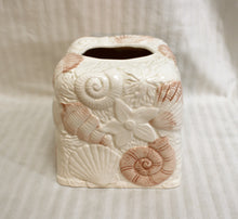 Load image into Gallery viewer, Hand Painted Ceramic &quot;Cove Shells&quot; Beach/Ocean themed Shells Tissue Box Cover - 6&quot; h