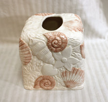 Load image into Gallery viewer, Hand Painted Ceramic &quot;Cove Shells&quot; Beach/Ocean themed Shells Tissue Box Cover - 6&quot; h